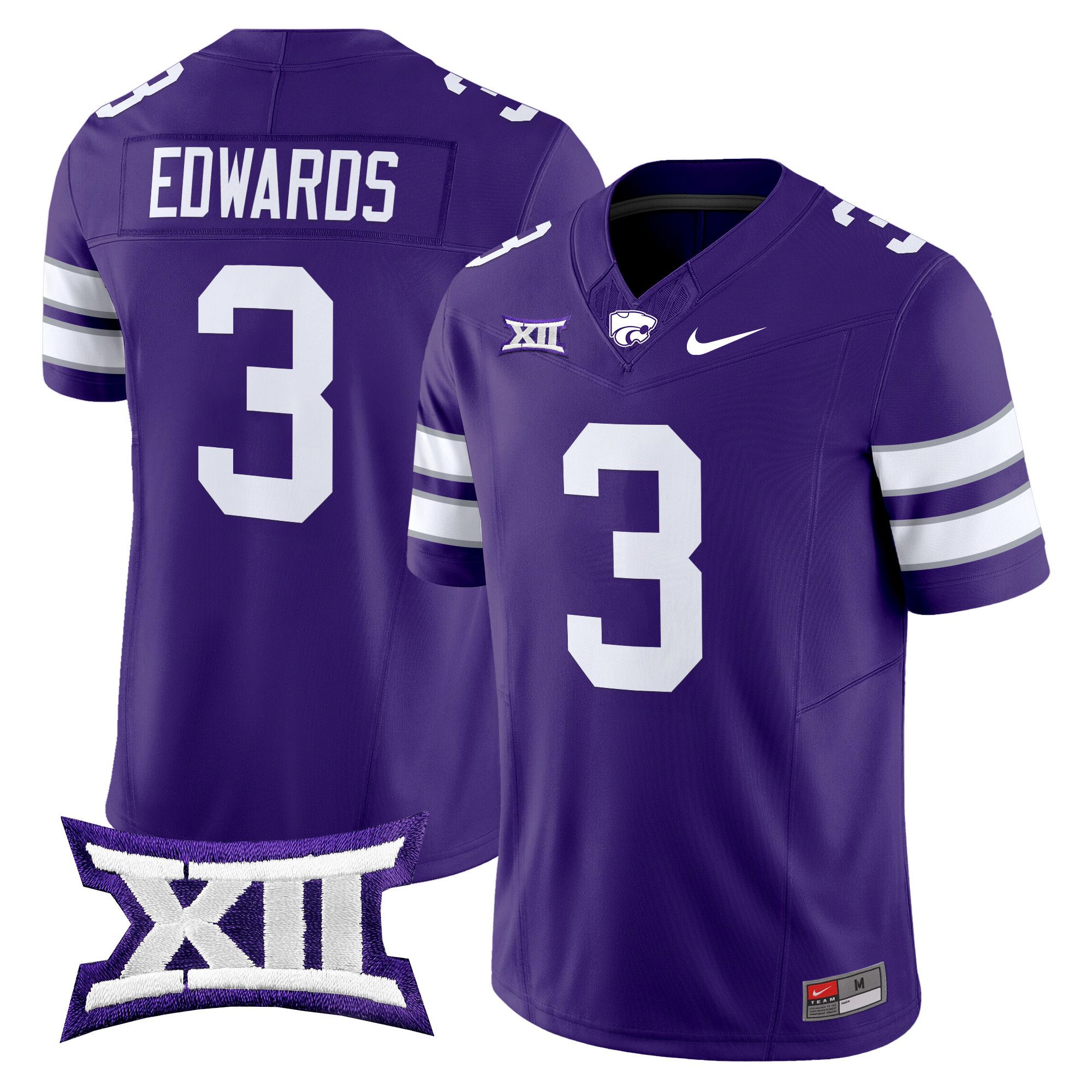 Men Kansas State Wildcats #3 Edwards Purple Nike 2024 Vapor Limited NCAA Jersey style 1